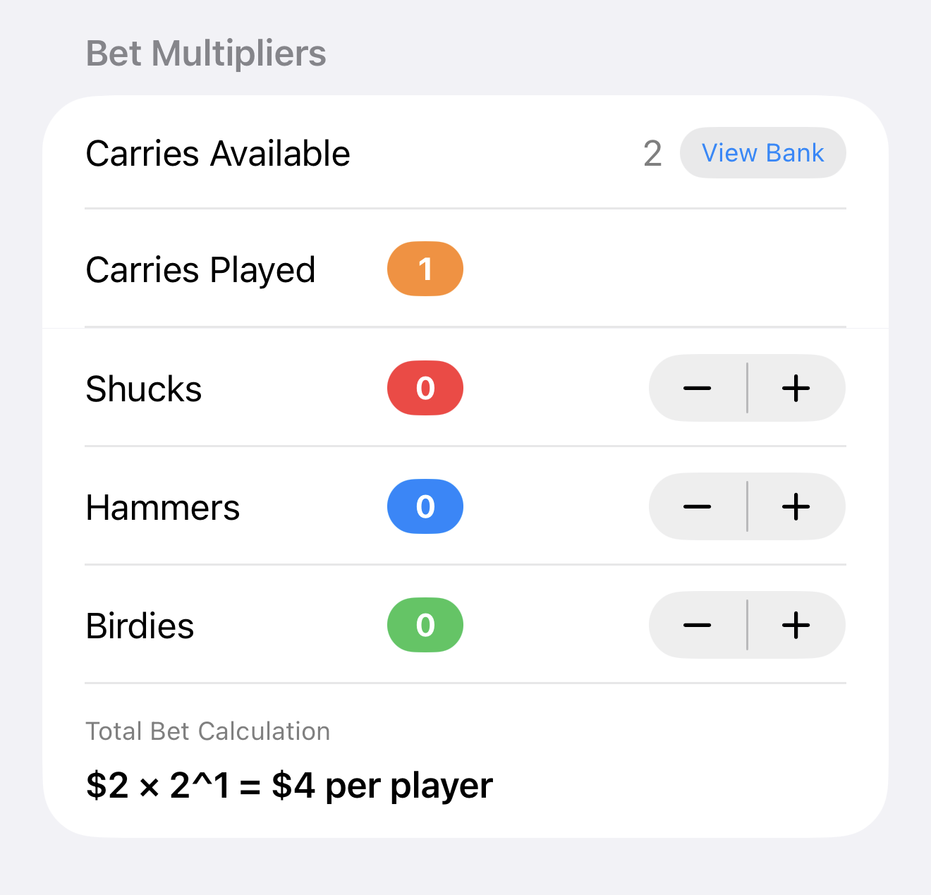 Bet multipliers panel